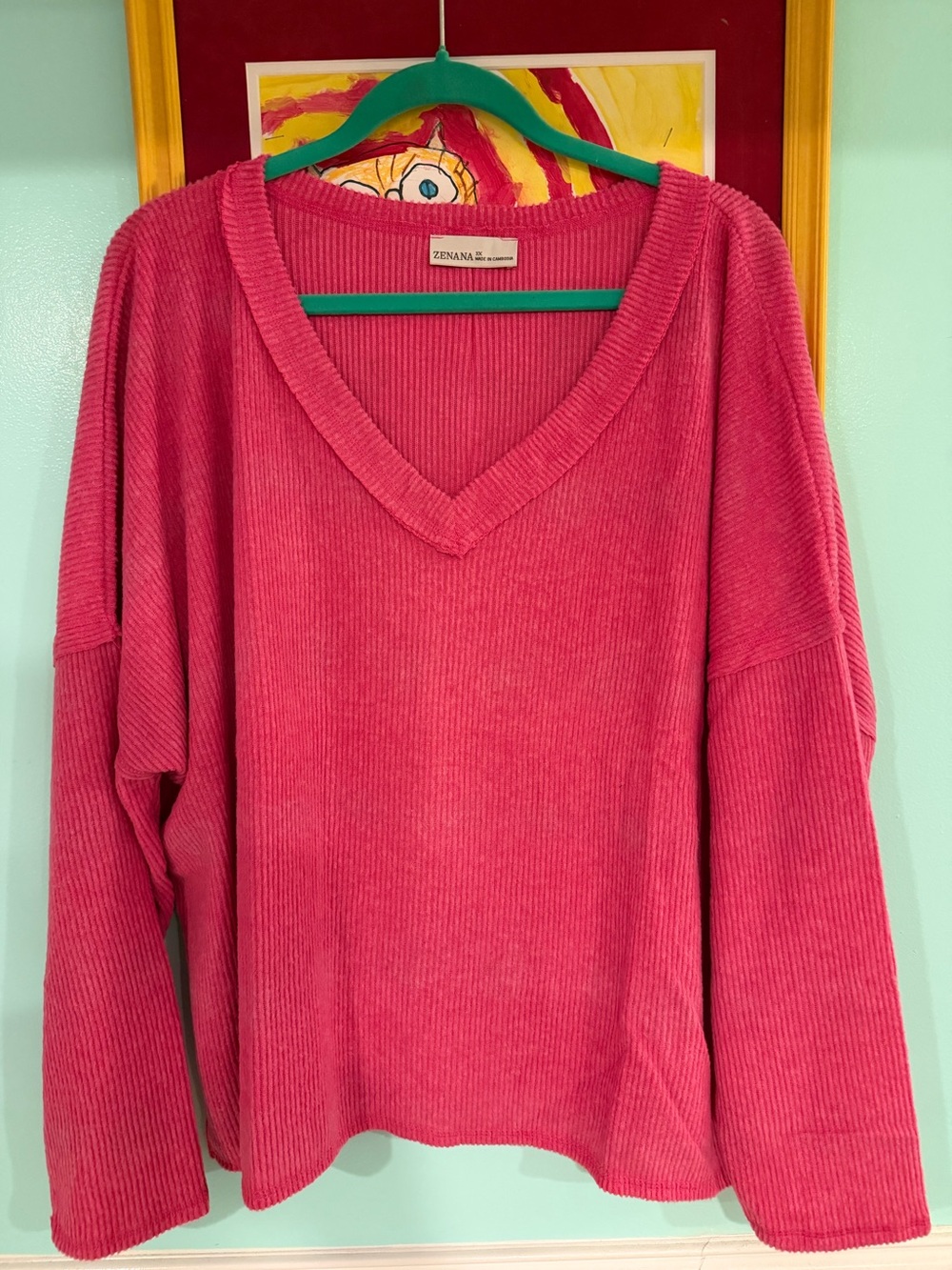 Zenana Outfitters Pink V-Neck Ribbed Sweater, NEW, $28